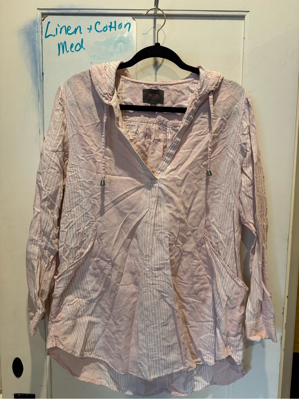 For Cynthia Pale Pink Hooded Linen-Cotton Tunic